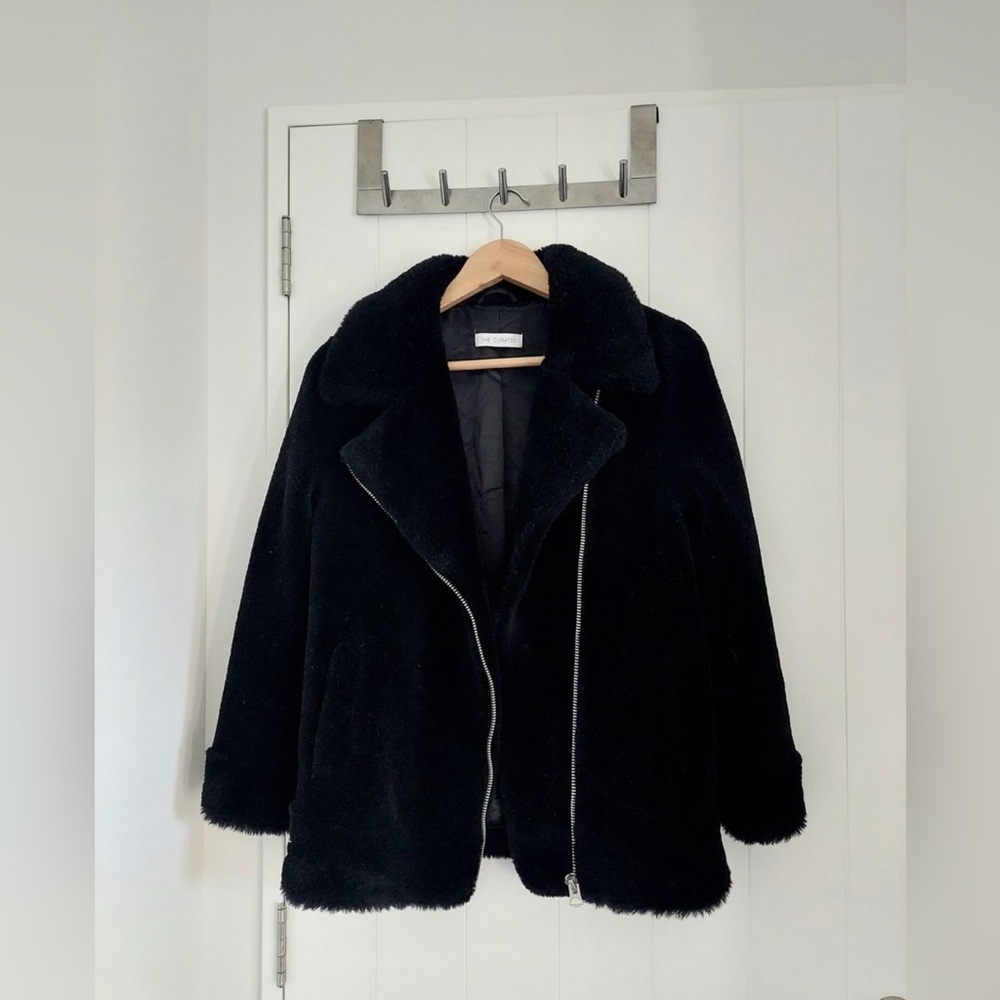 The Curated - Teddy Shearling Coat in Black - XXS